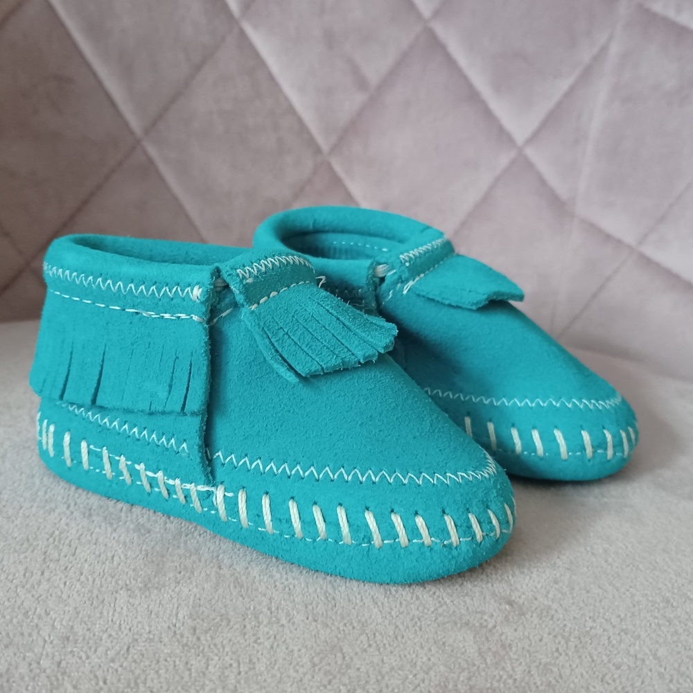 Minnetonka Riley Bootie Turquoise Suede Infant Size 2 NIB